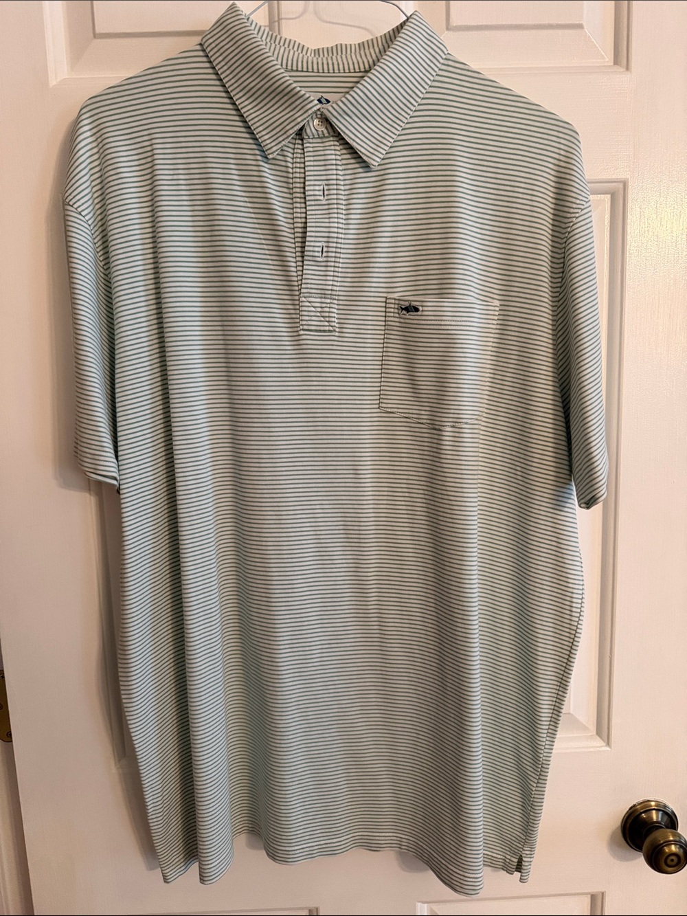Light Green & White Striped Men's Polo with Chest Pocket